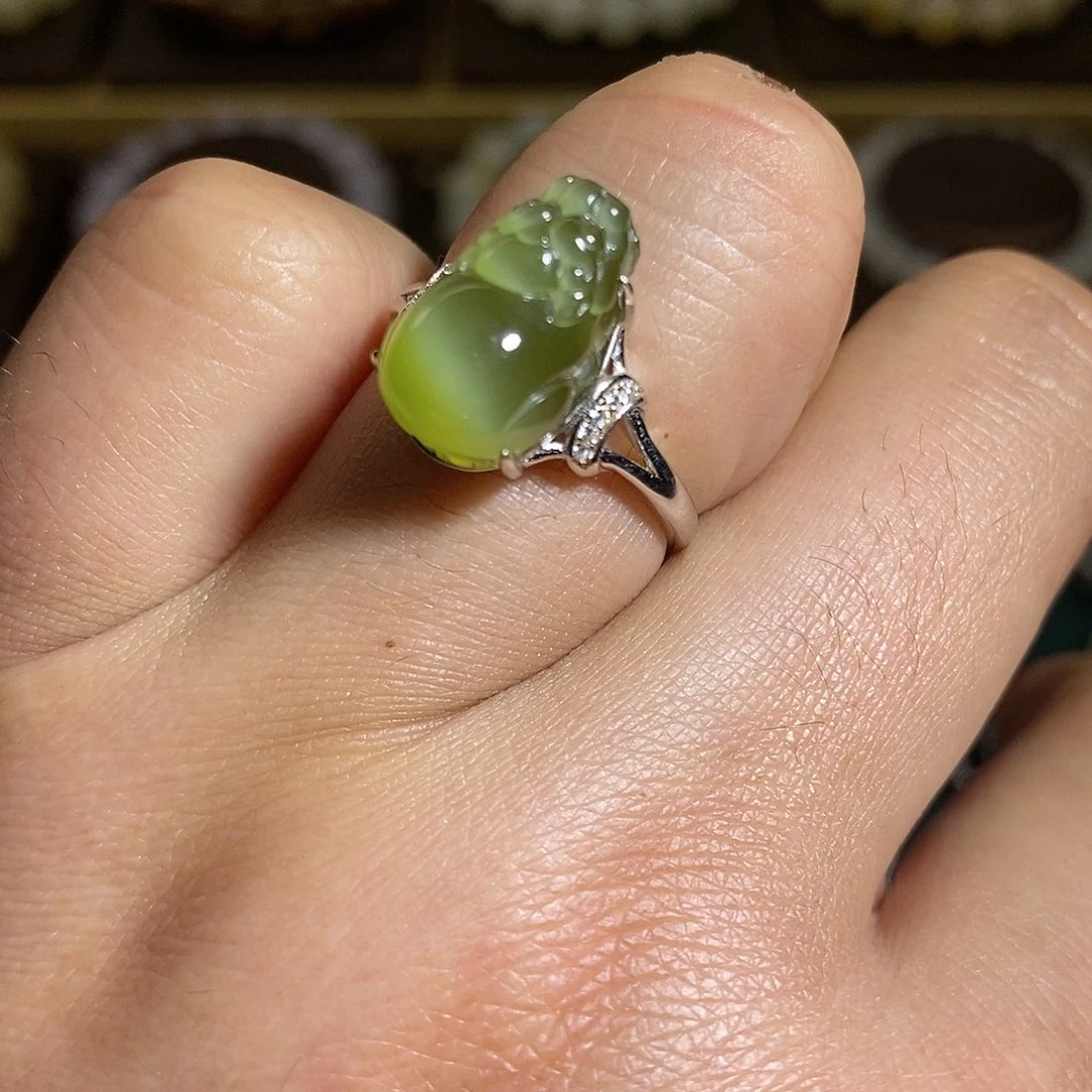 【闪购商品】银S925镶嵌戒指和田玉（碧玉）