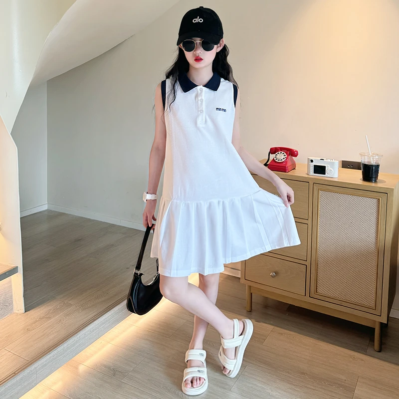 女童polo连衣裙2025新款儿童无袖背心裙大童女孩夏装洋气休闲裙子