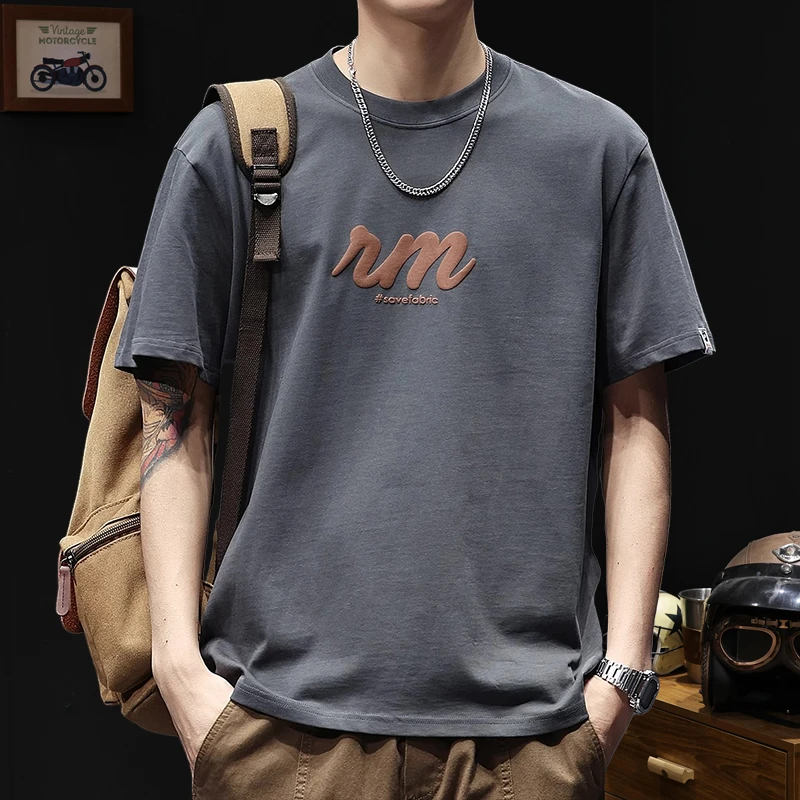 美式高端印花纯棉短袖t恤男夏季宽松大码半袖上衣潮牌复古体恤衫T