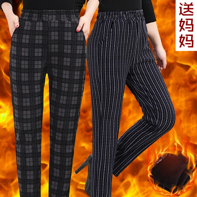 中老年新款加绒加厚外穿休闲打底裤加肥大码妈妈裤松紧高腰长裤女