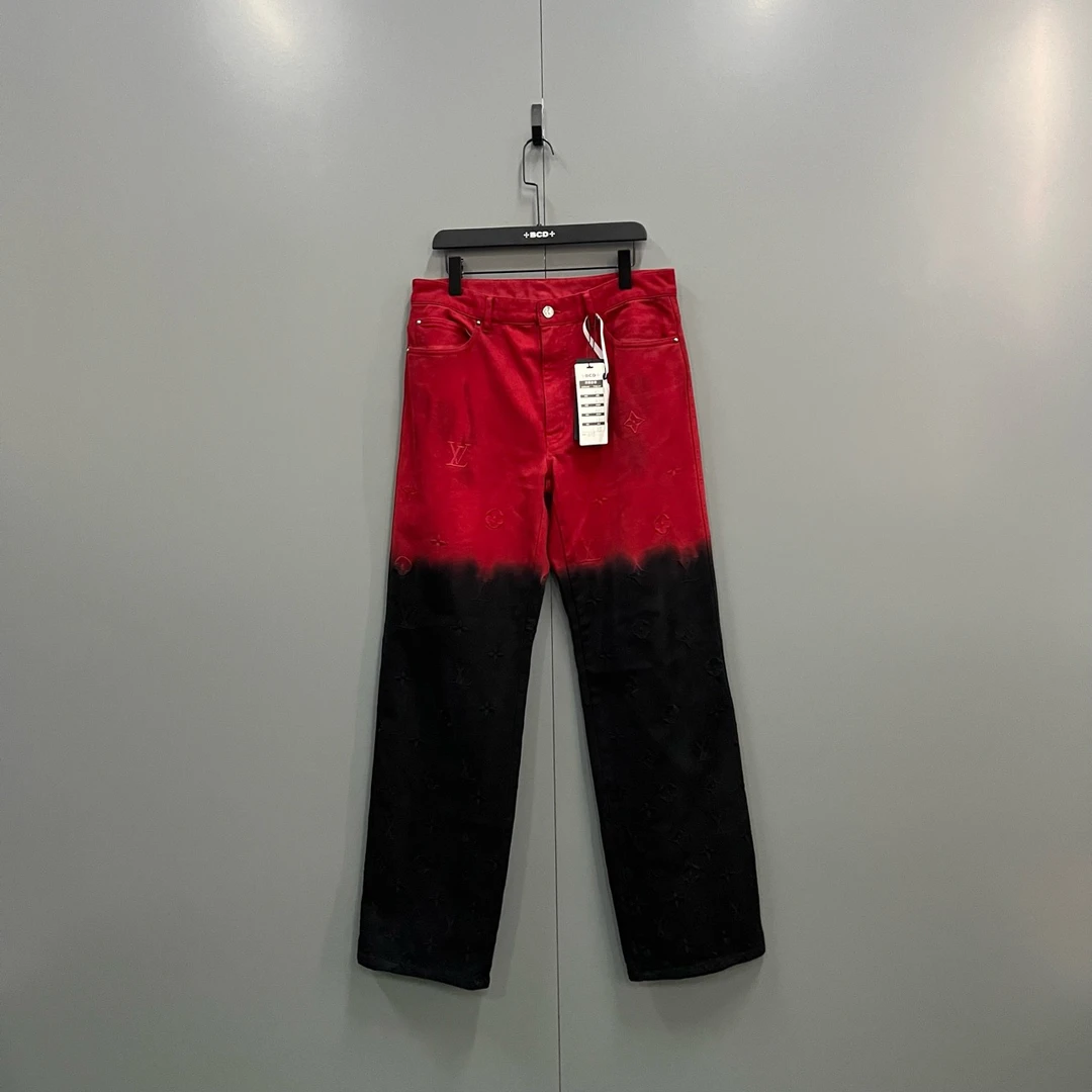 99新 LouisVuitton/路易威登  lv 渐变logo刺绣直筒牛仔裤 32码