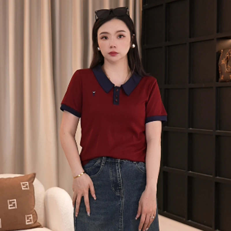 大码女装2025夏季新款时尚百搭短袖显瘦上衣女POLO衫13846