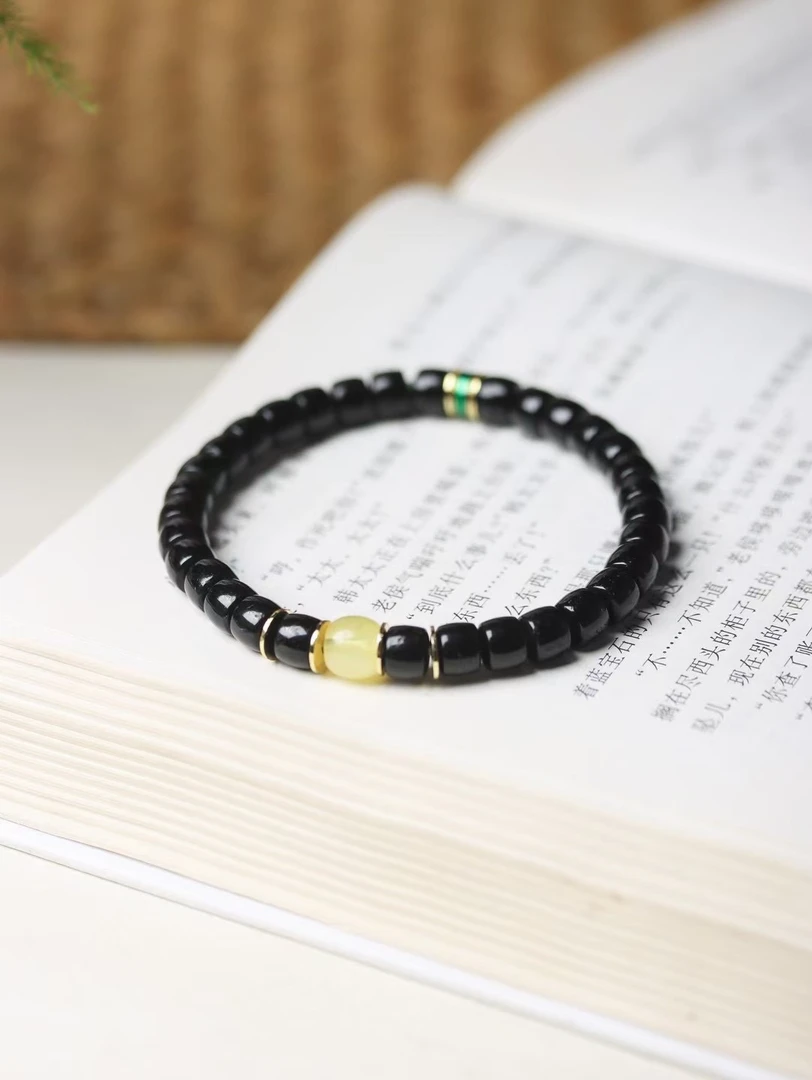 天然黑金椰蒂手串女款原创设计DIY搭配蜜蜡手链时尚文玩珠串