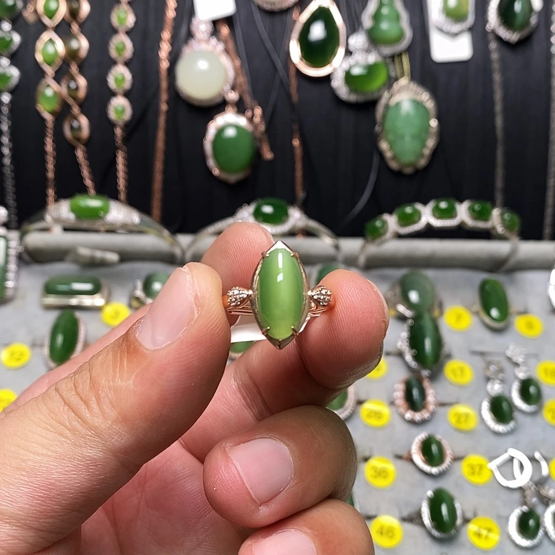 和田玉（碧玉）戒指银S925镶嵌