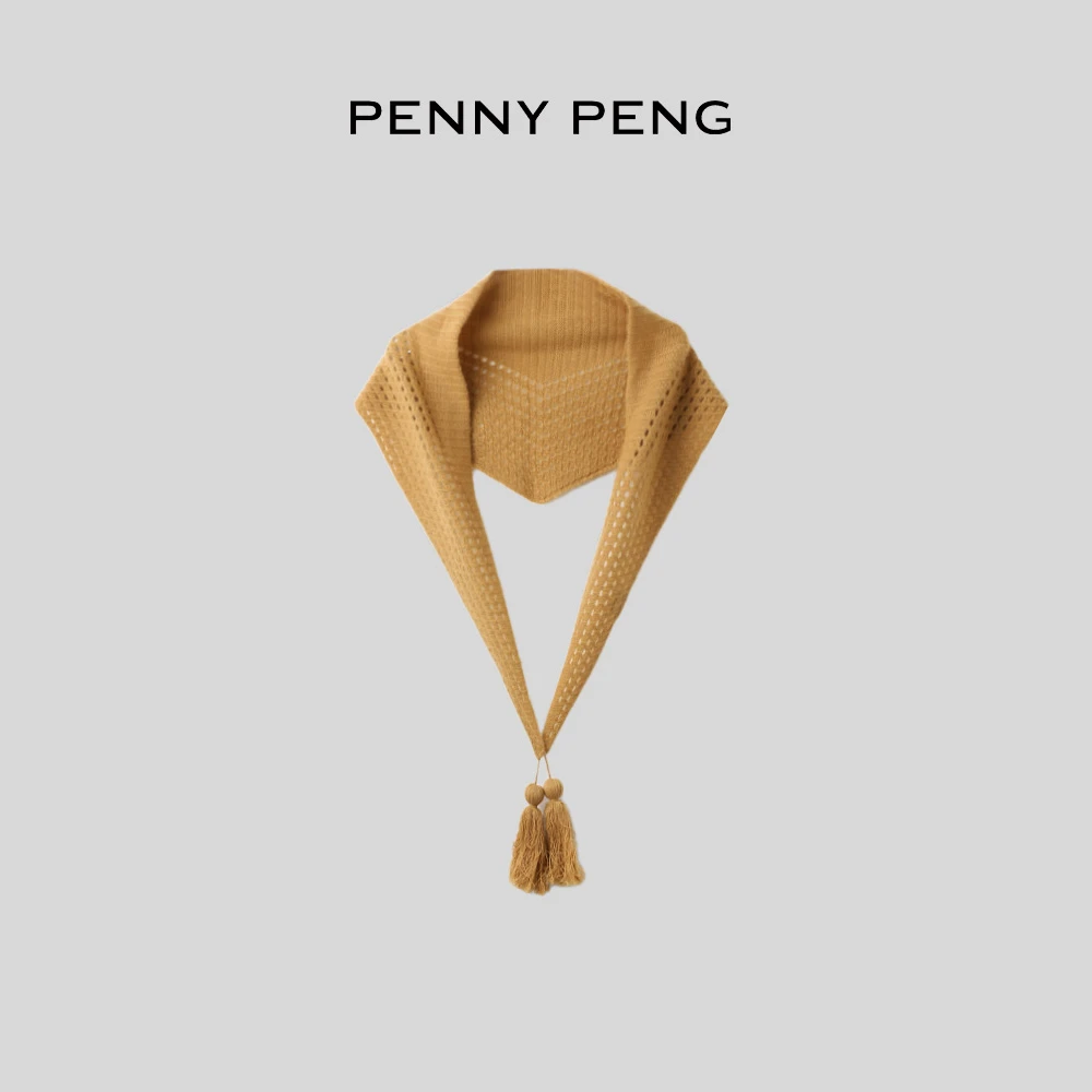 PENNYPENG 奶酪黄油 氛围感秋冬慵懒风软糯百搭羊绒镂空三角巾