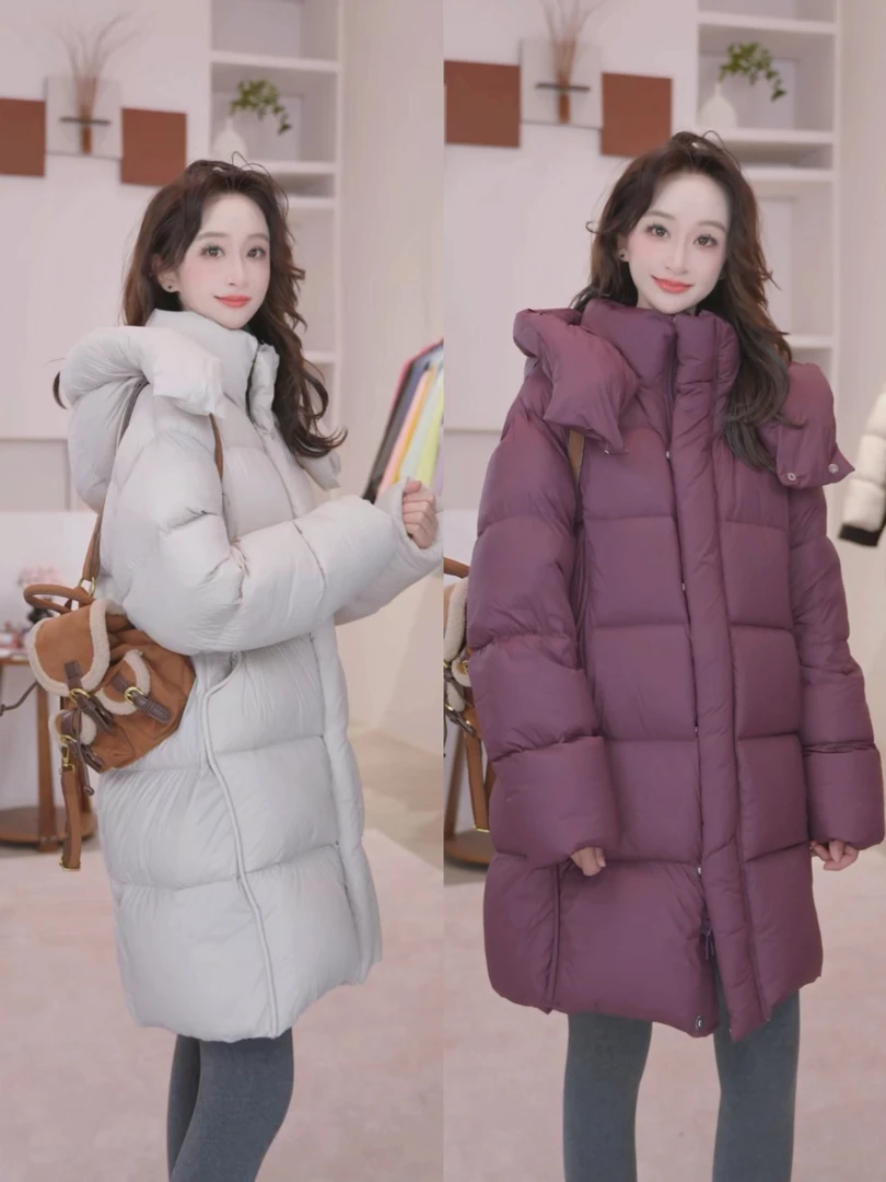 【微微】8007零下30°极寒泡芙95白鹅绒百搭连帽中长款鹅绒服