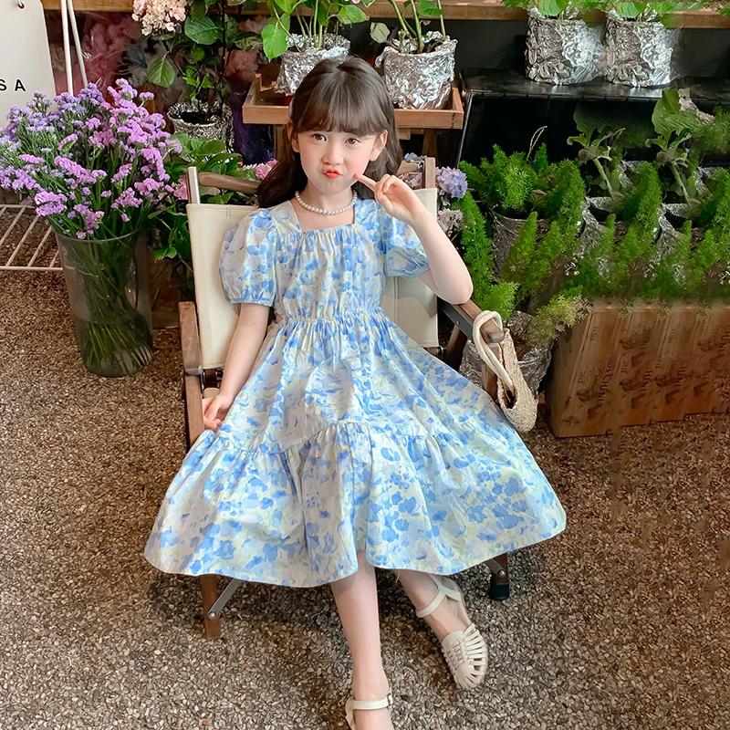 女童2025夏季新款时尚休闲洋气复古法式碎花公主连衣裙X12246