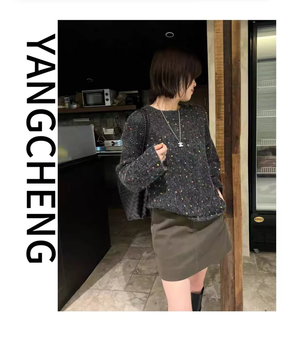 【CHENG-毛衣】韩系慵懒风圆领毛衣外穿女新款时尚宽松针织衫女