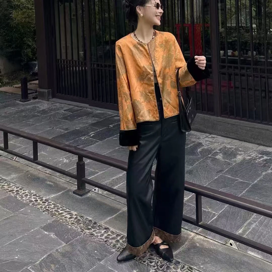 【BAI】新中式国风外套秋季长袖提花气质显瘦上衣7830