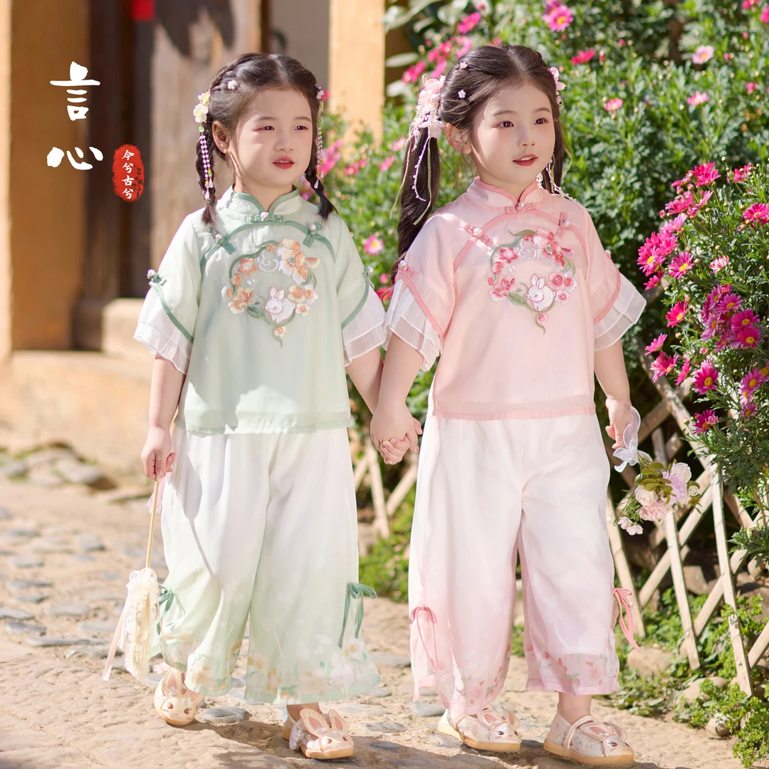 今兮古兮【言心】女童汉服套装夏季新中式中国风古装夏小女孩唐装