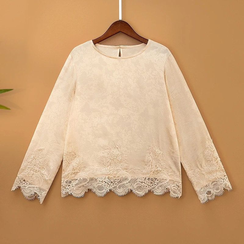 【云蝶】春季2025新款新中式上衣小衫女装国风圆领蕾丝花边长袖衬衫