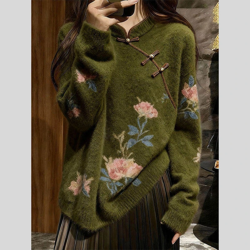 新中式国风毛衣女款2025新款慵懒高级感针织可外穿内搭上衣女秋冬