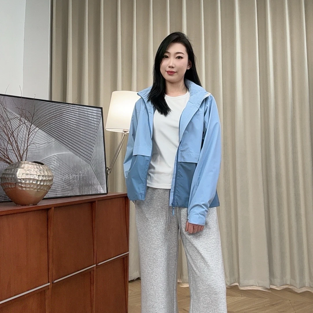 【若若美】K-8254春夏薄款防嗮外套撞色拼接立领连帽冲锋衣休闲运动