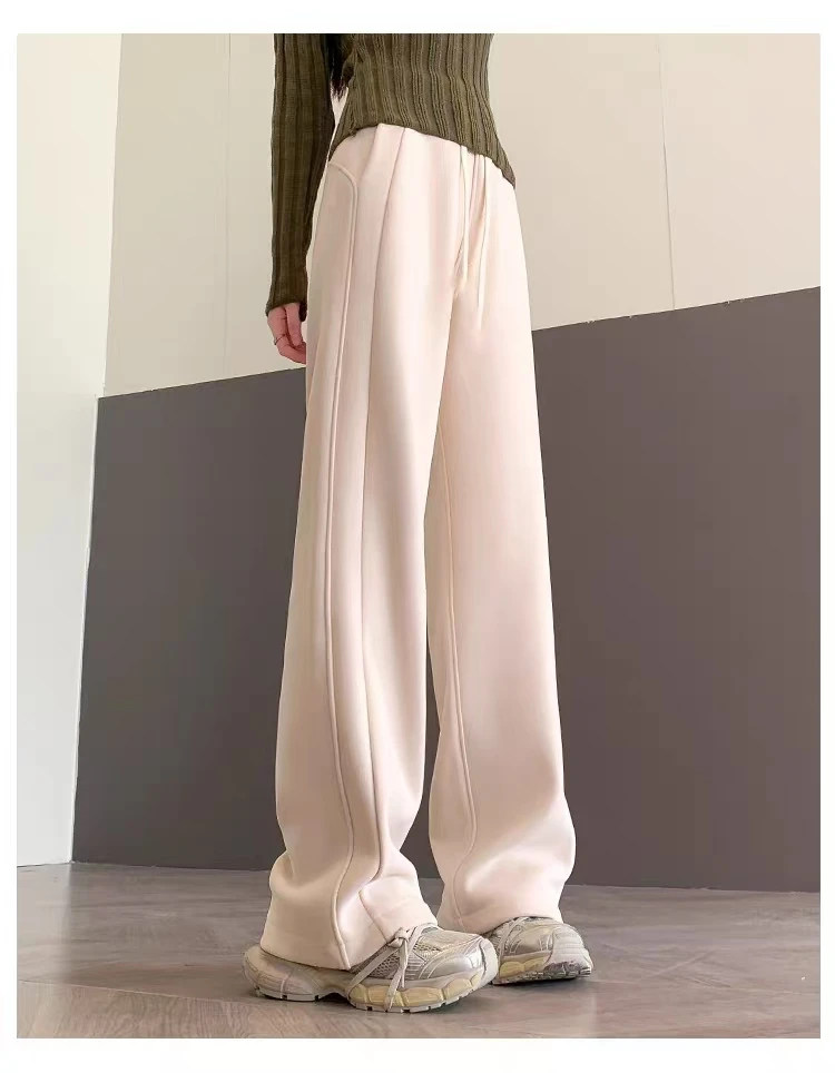 602lulu防风慕斯绒女纯色宽松显瘦提臀收胯窄版直筒长裤