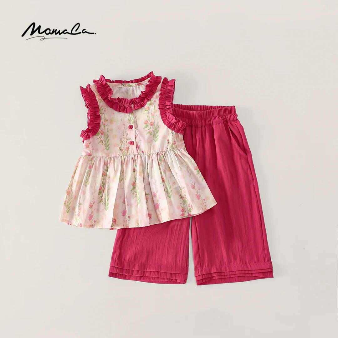 MOMOCO一秒入夏女童新款小花挂脖背心套装时尚两件套77630580096