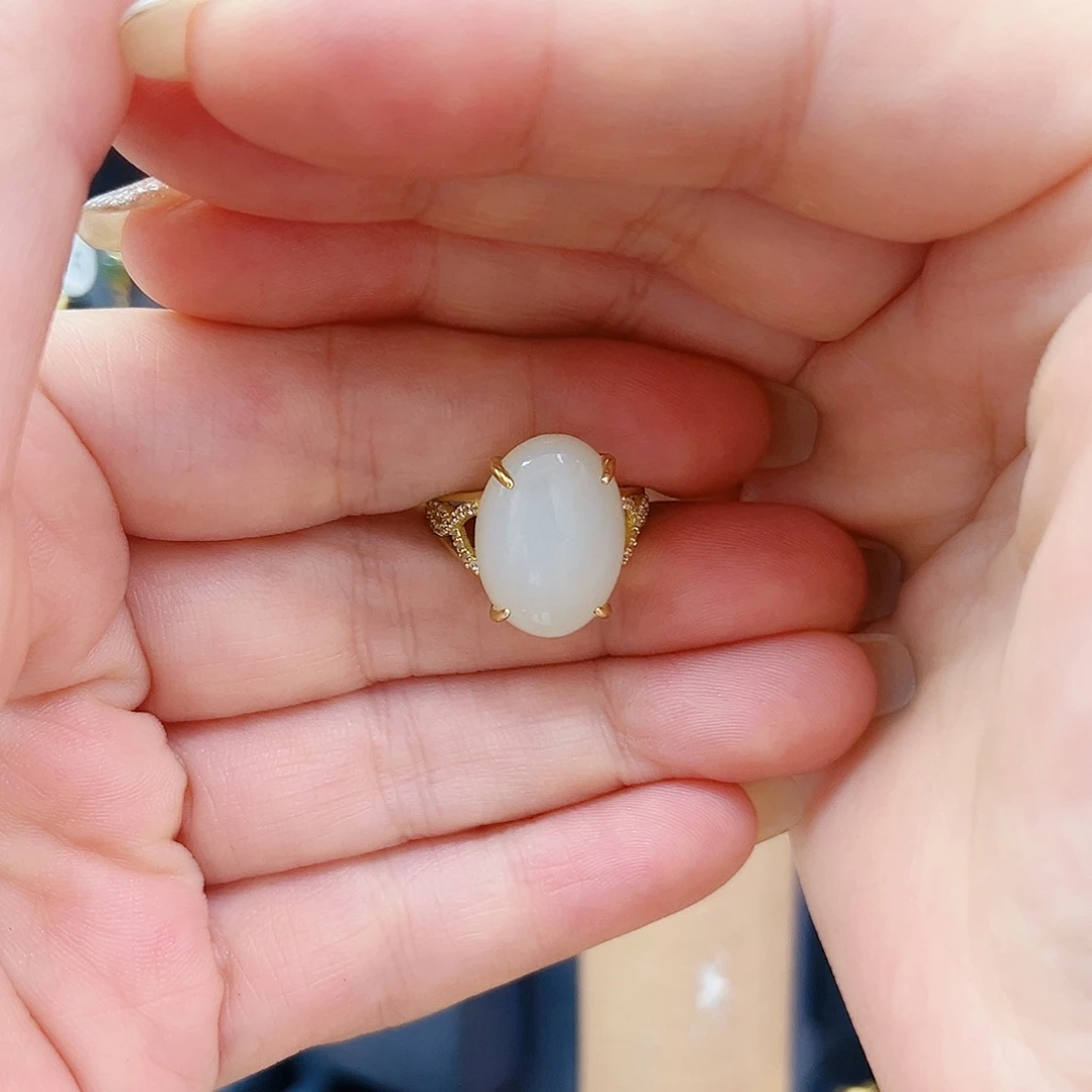 和田玉银S925镀金镶嵌戒指