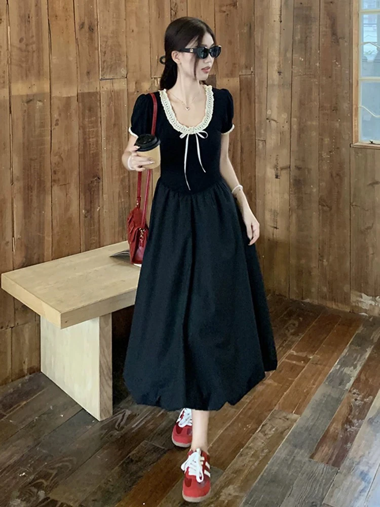 夏季新款大码99207收腰显瘦法式甜美风拼接连衣裙