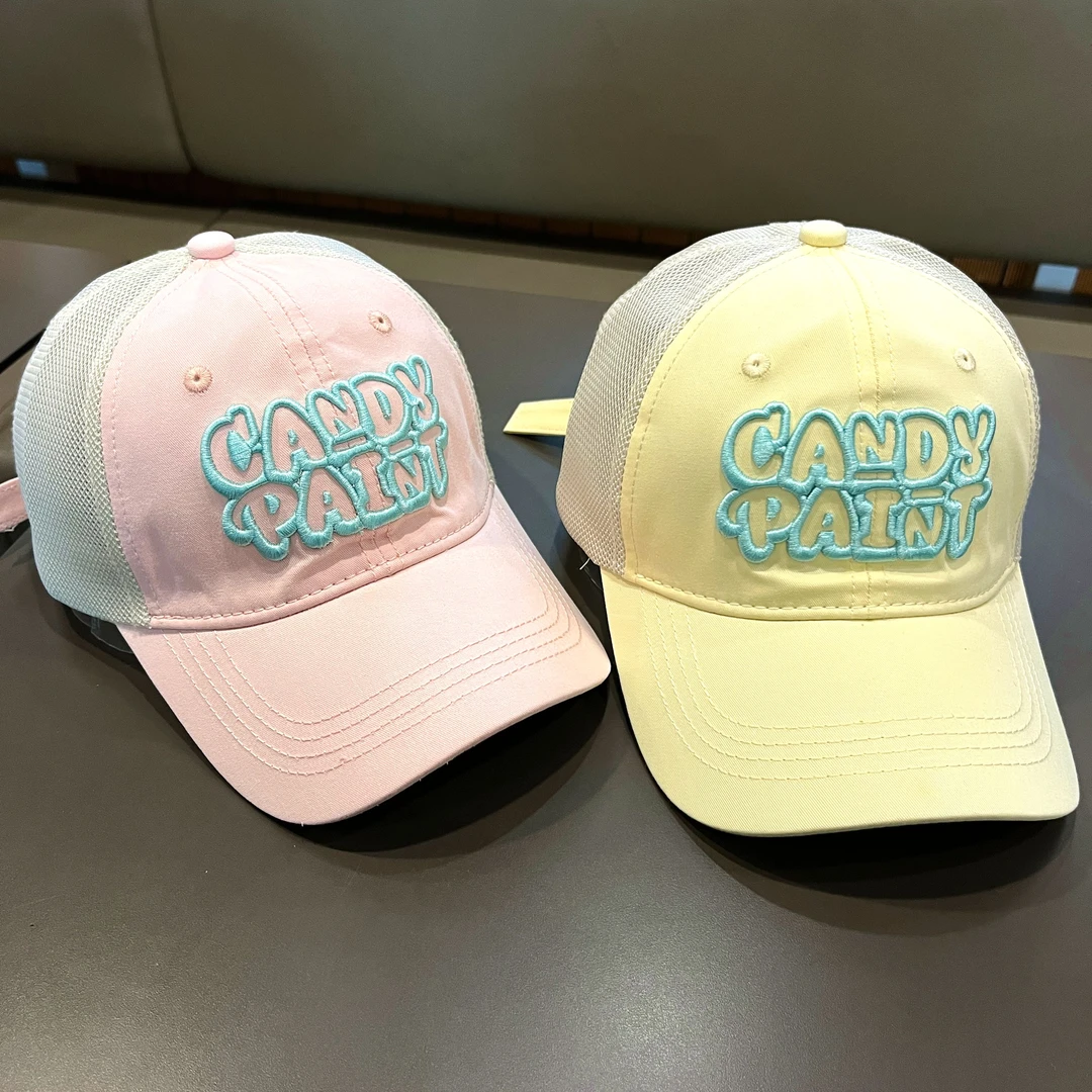 儿童帽子网眼拼接男女童刺绣字母鸭舌帽宝宝糖果色遮阳棒球帽潮童