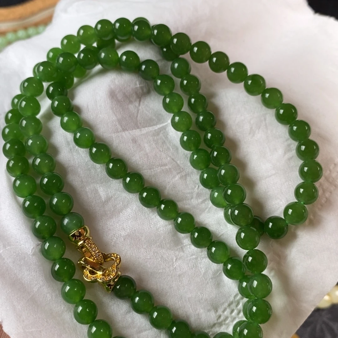 未镶嵌手串和田玉俄碧果阳绿108颗