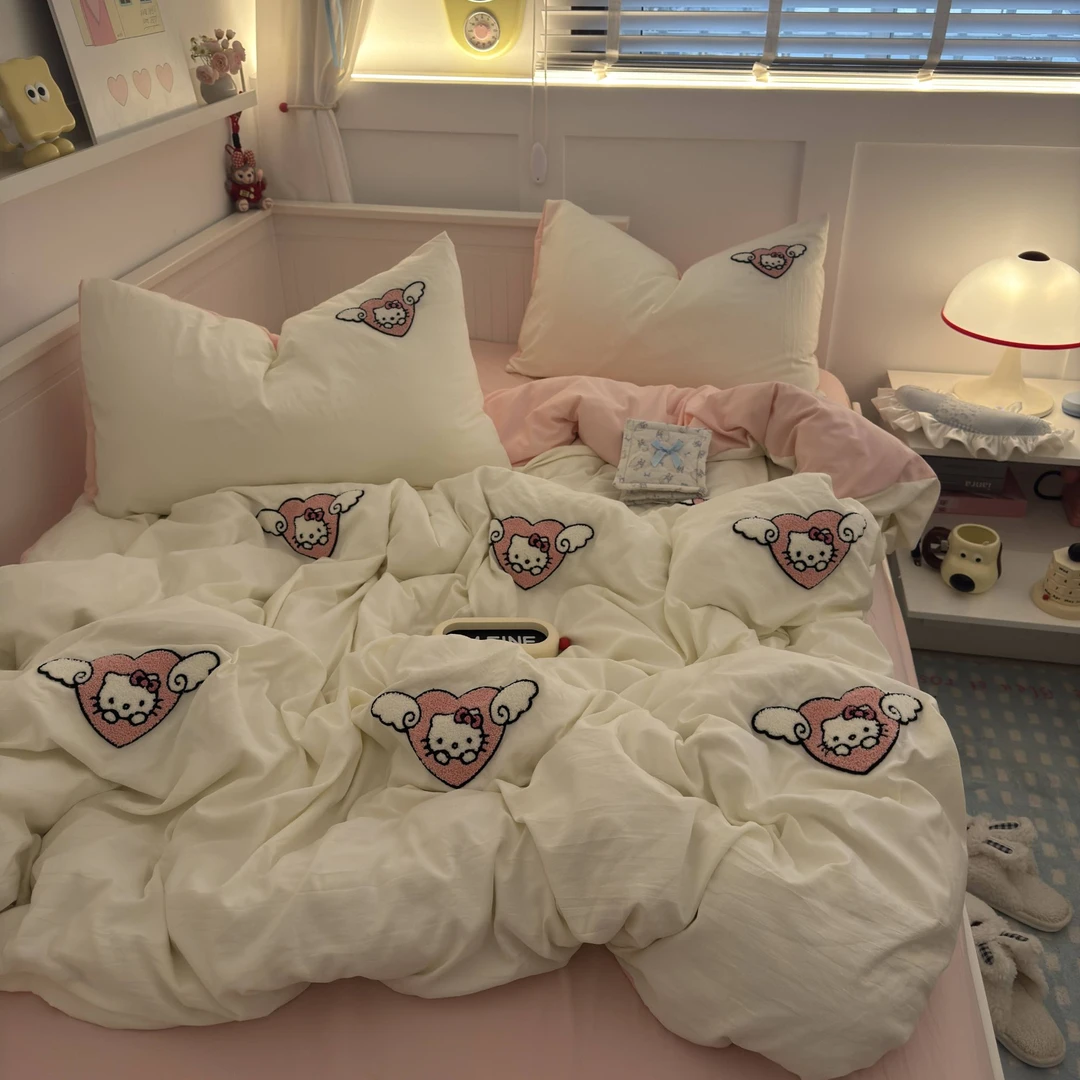超柔软甜美可爱卡通少女心亲肤水洗棉毛巾绣四件套学生宿舍三件套