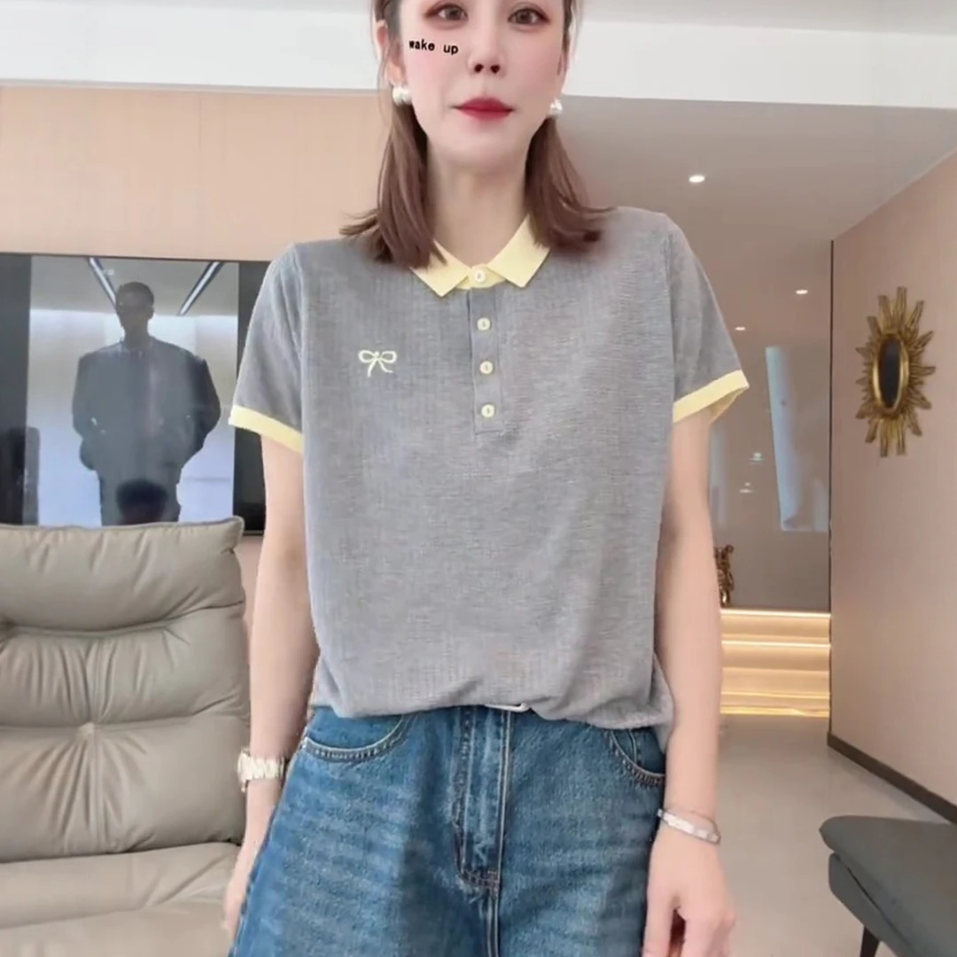 薄款撞色领针织衫2025新款时尚正宗桑夏季女装2025爆款时尚洋气