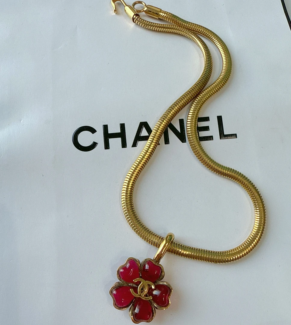 95新 Chanel/香奈儿 Chanel vintage香奈儿中古四叶草红琉璃项链