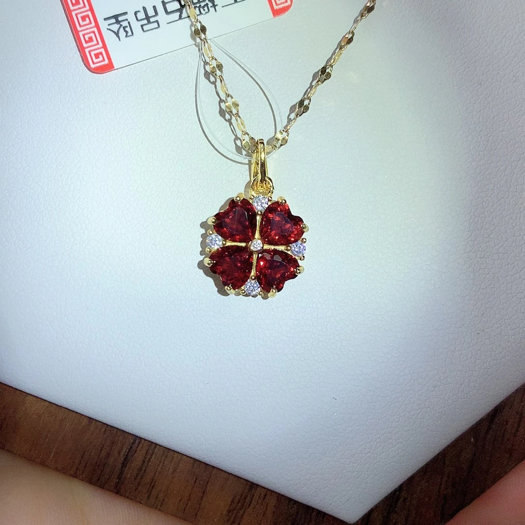 石榴石银S925镶嵌颈饰15-4