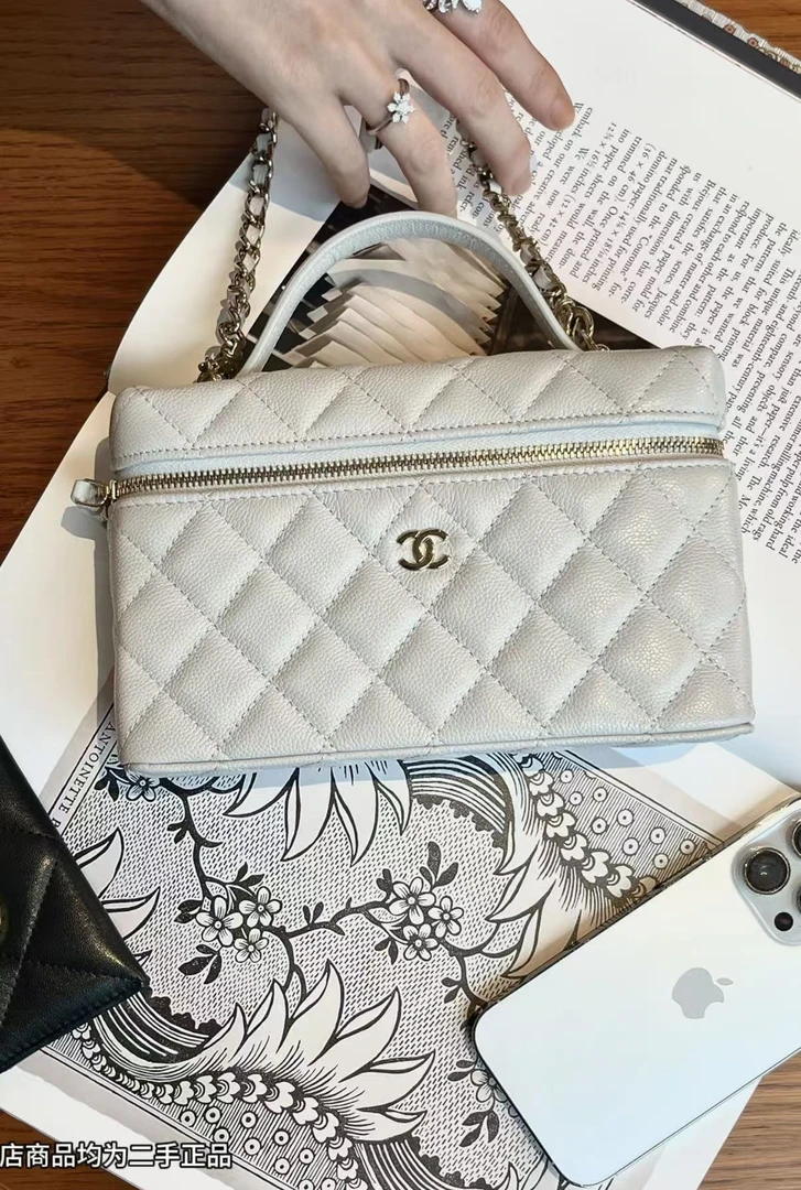 99新 Chanel/香奈儿 25p lp饭盒包灰色荔枝牛皮芯片款/18681873
