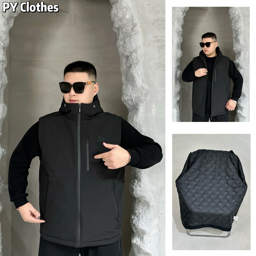 胖语大码男装  2025冬季定百搭制户外休闲黑色连帽棉马甲88696#S