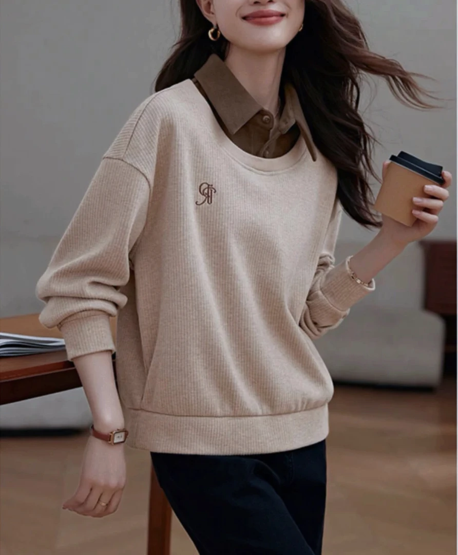 189 假两件设计款雪尼尔舒适保暖Polo长袖T恤