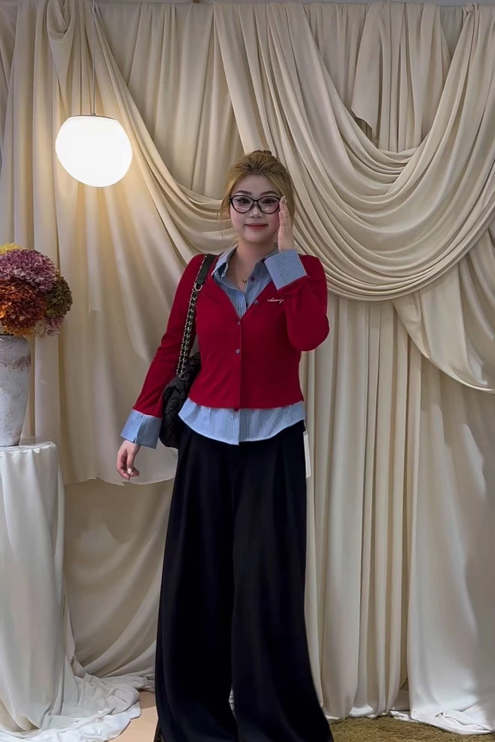 修身版型polo领拼接撞色韩版百搭大码上衣