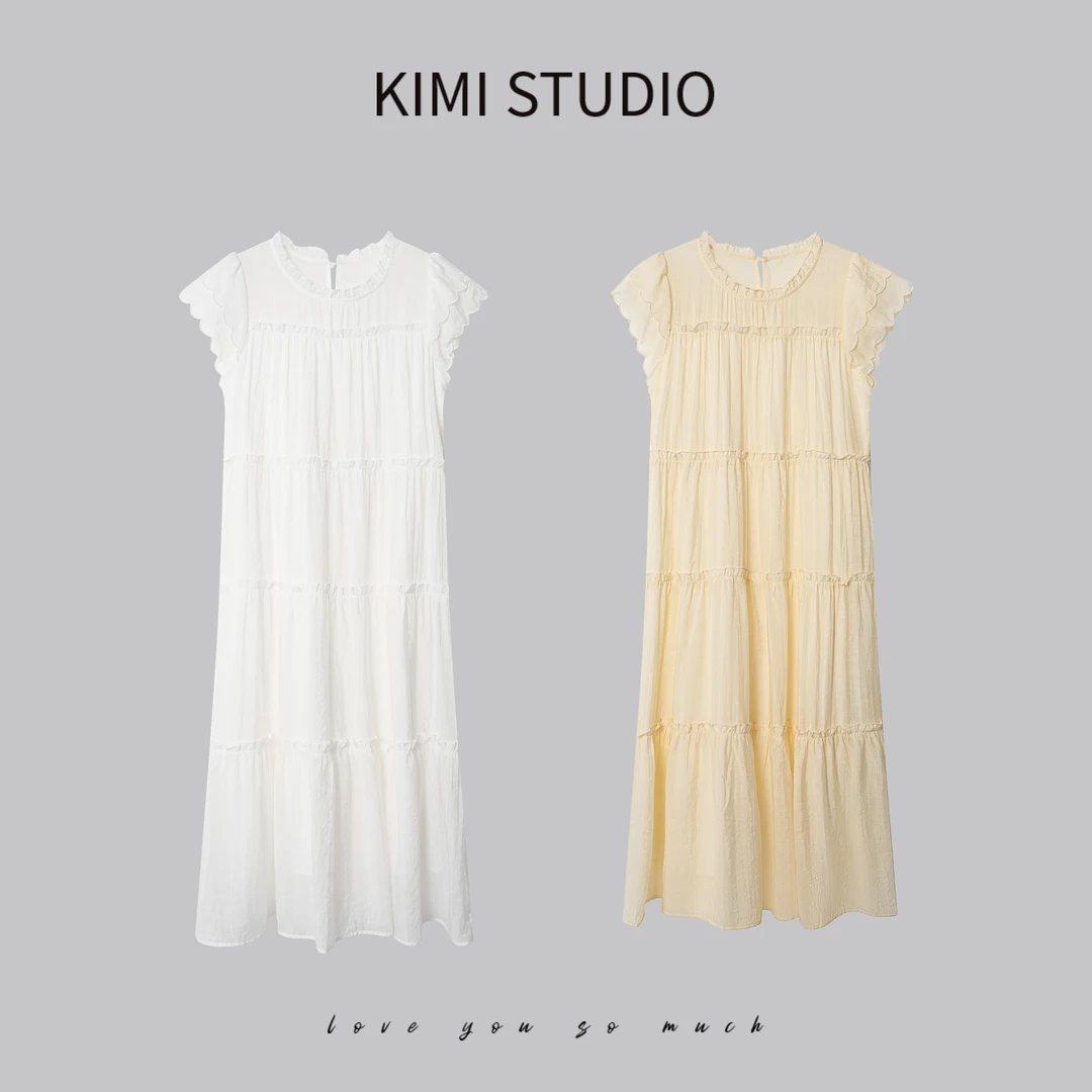 SS251321  减龄花边小飞袖长款连衣裙