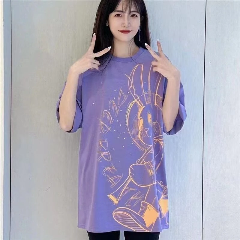 哥弟阿玛施正短袖百搭印花常规款卡通韩版大版中长款复古港风T恤