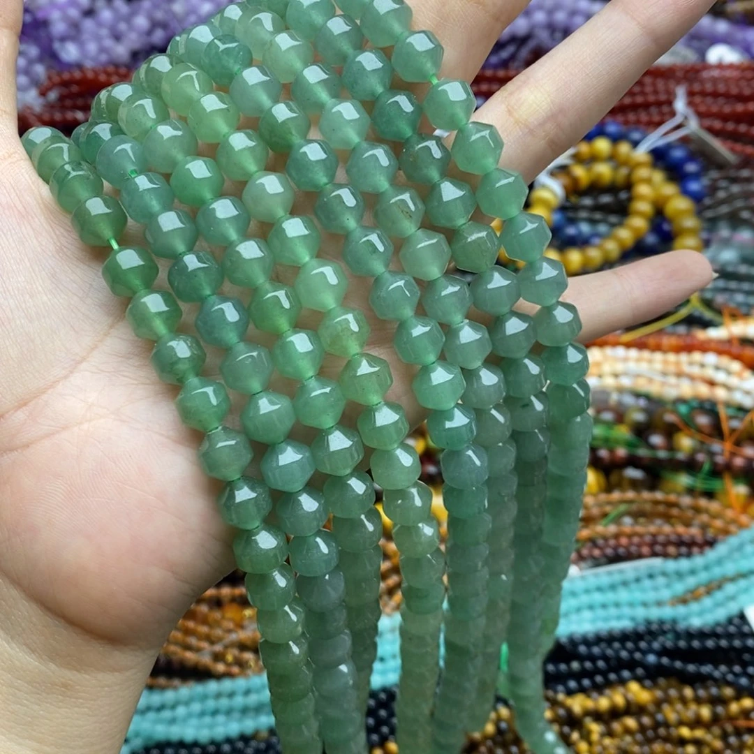 玛瑙/玉髓未镶嵌珠宝半成品一条纯天然绿东陵玉车轮珠8mm