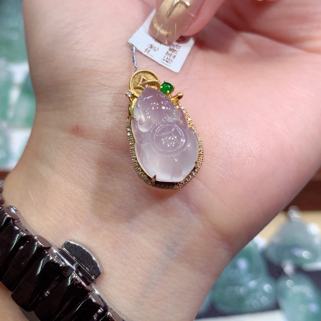 吊坠(不含链)18K金镶嵌翡翠