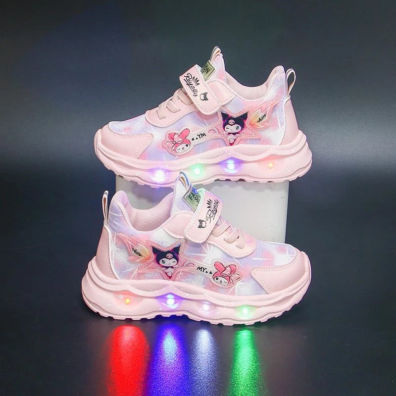 FAVMARTHA女童库洛米发光鞋2025秋季新款皮面防水软底女孩运动鞋