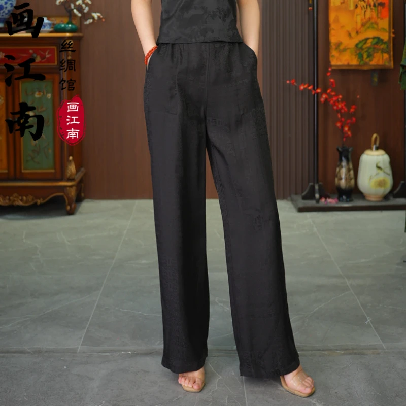 3055款两面穿古法老料甲骨文休闲裤女贵气质轻奢直筒裤