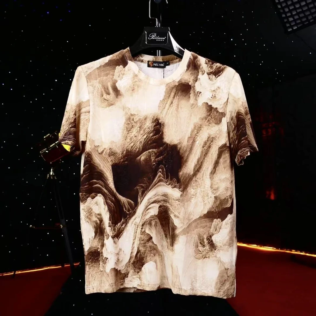 【设计】黄金水墨画 典藏系列 高端男士奢华圆领T恤短袖