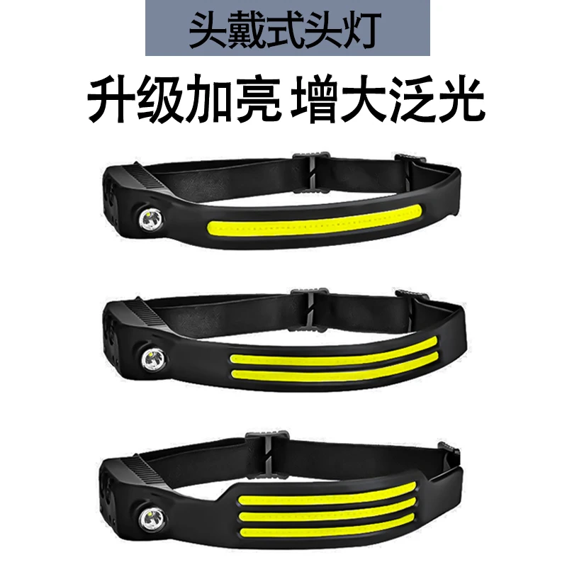 新款 USB充电夜跑灯强光感应头灯 挥手感应COB头灯 户外骑行灯