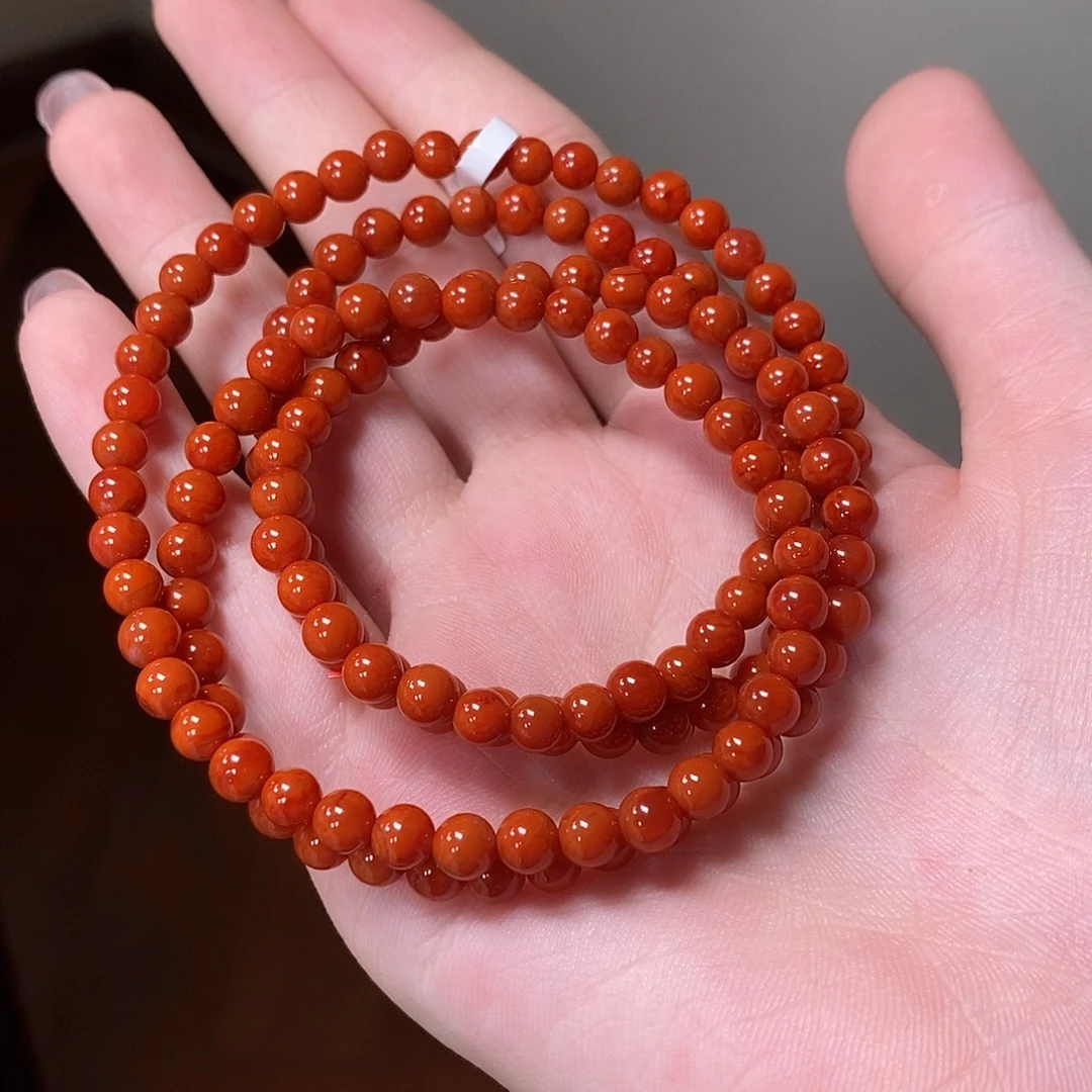 南红玛瑙未镶嵌手串原矿多圈柿子红5mm