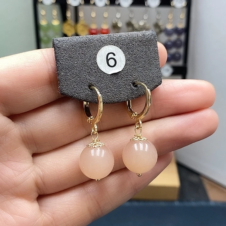 和田玉银S925镀金镶嵌耳饰12mm