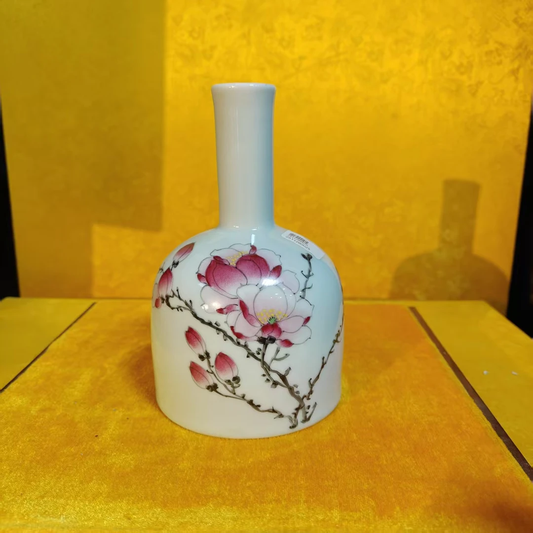 景德镇手绘粉彩花卉摇铃尊陶瓷花瓶摆件