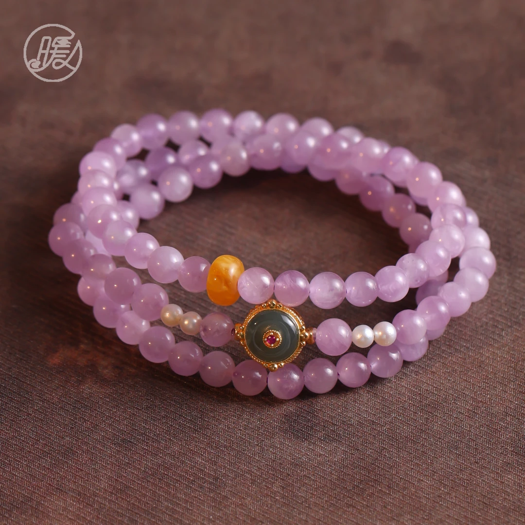 单圈紫锂辉手串5mm搭配圆形翡翠镶嵌配件手链F5700多样性发一