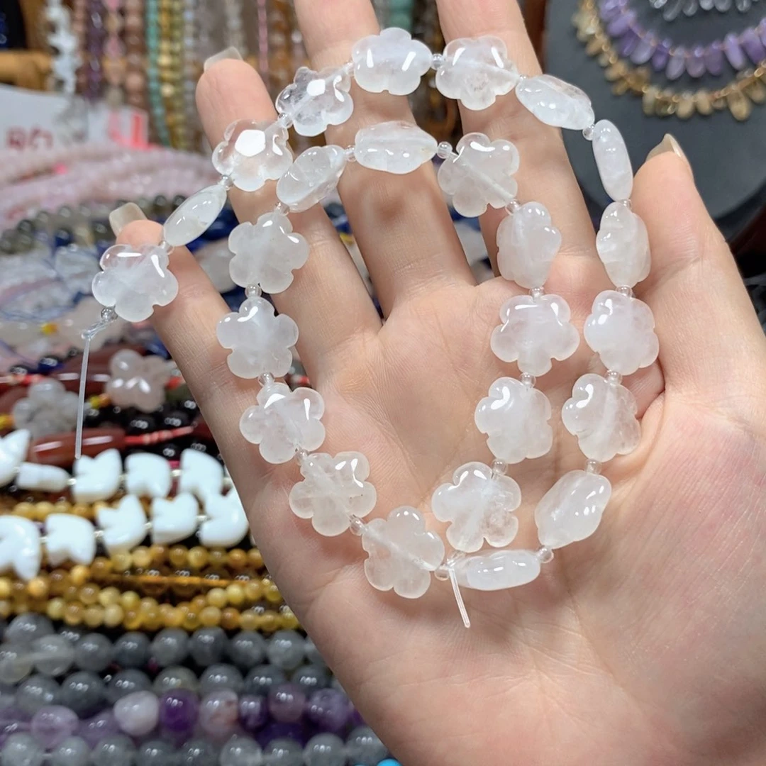 玛瑙/玉髓合金珠宝半成品白水晶花一条卡16mm