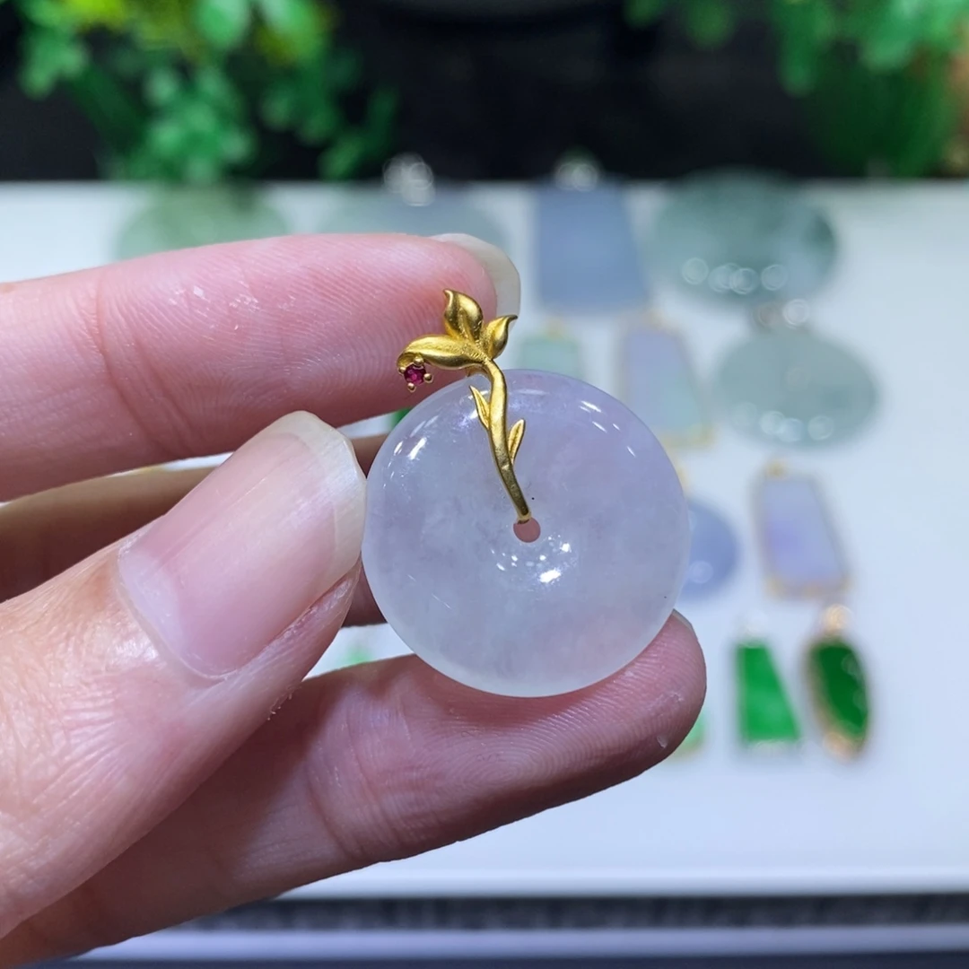 翡翠18K金镶嵌吊坠(不含链)