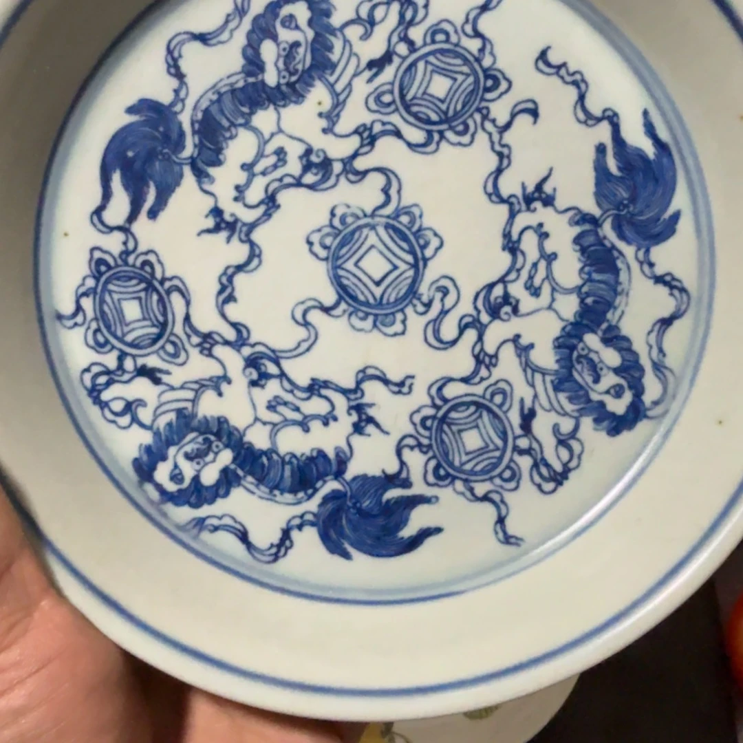 青***宝青花盘狮子包绣球