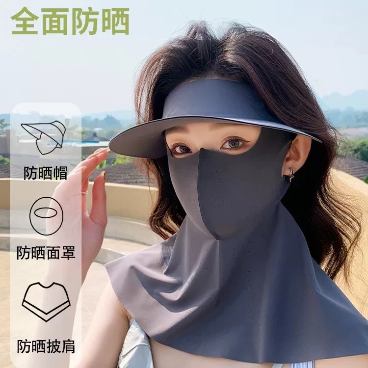空顶遮阳帽子女款2025新款夏季时尚夏天防晒面罩口罩防紫外线