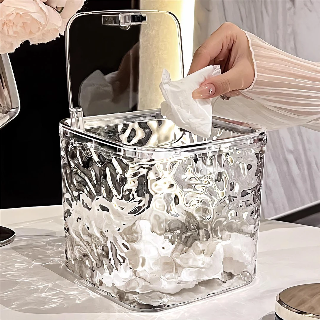 多功能桌面垃圾桶女孩发夹发圈发卡皮筋透明亚克力冰川纹整理盒