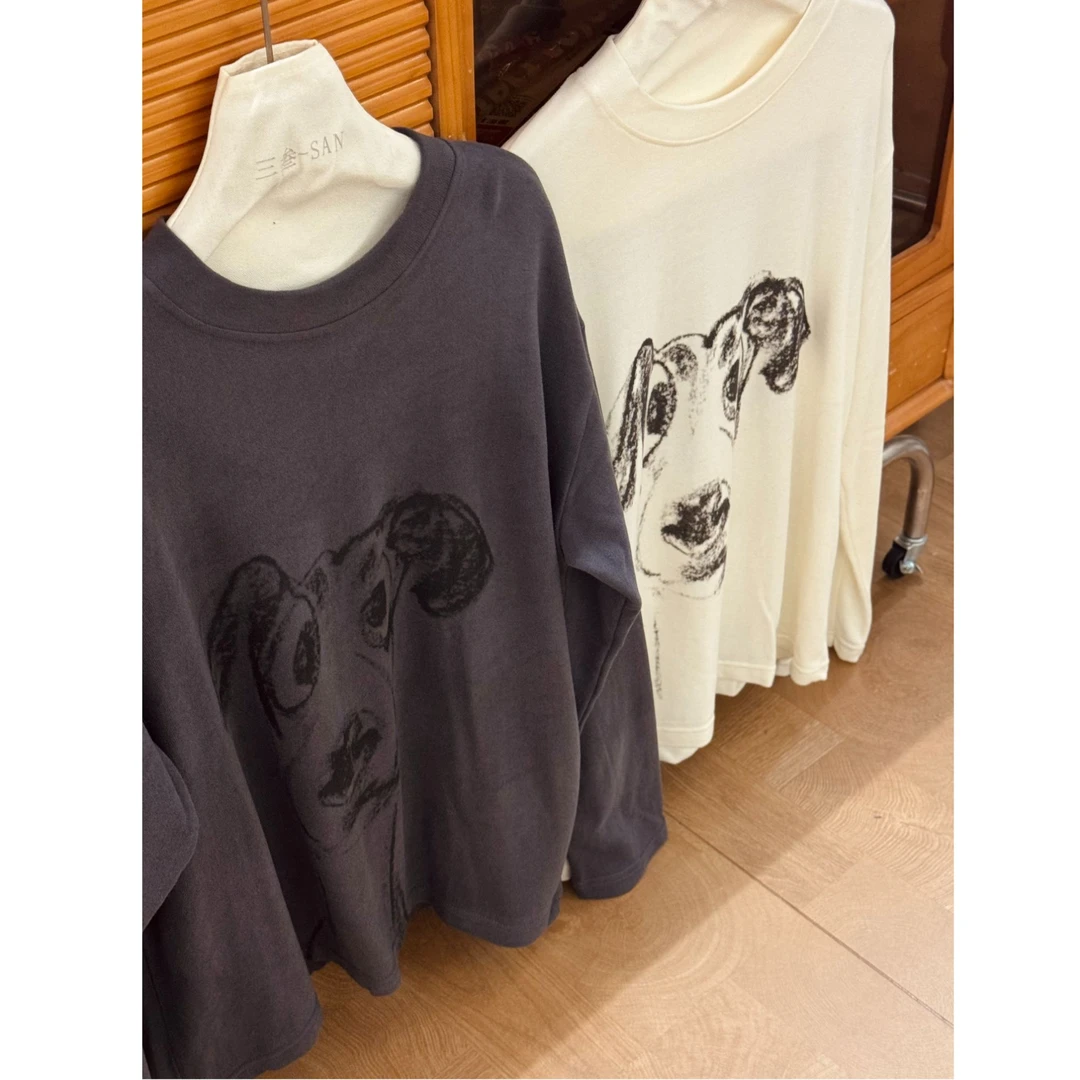 SAN-订单款 软软糯糯【手绘狗狗】磨毛薄绒打底衫