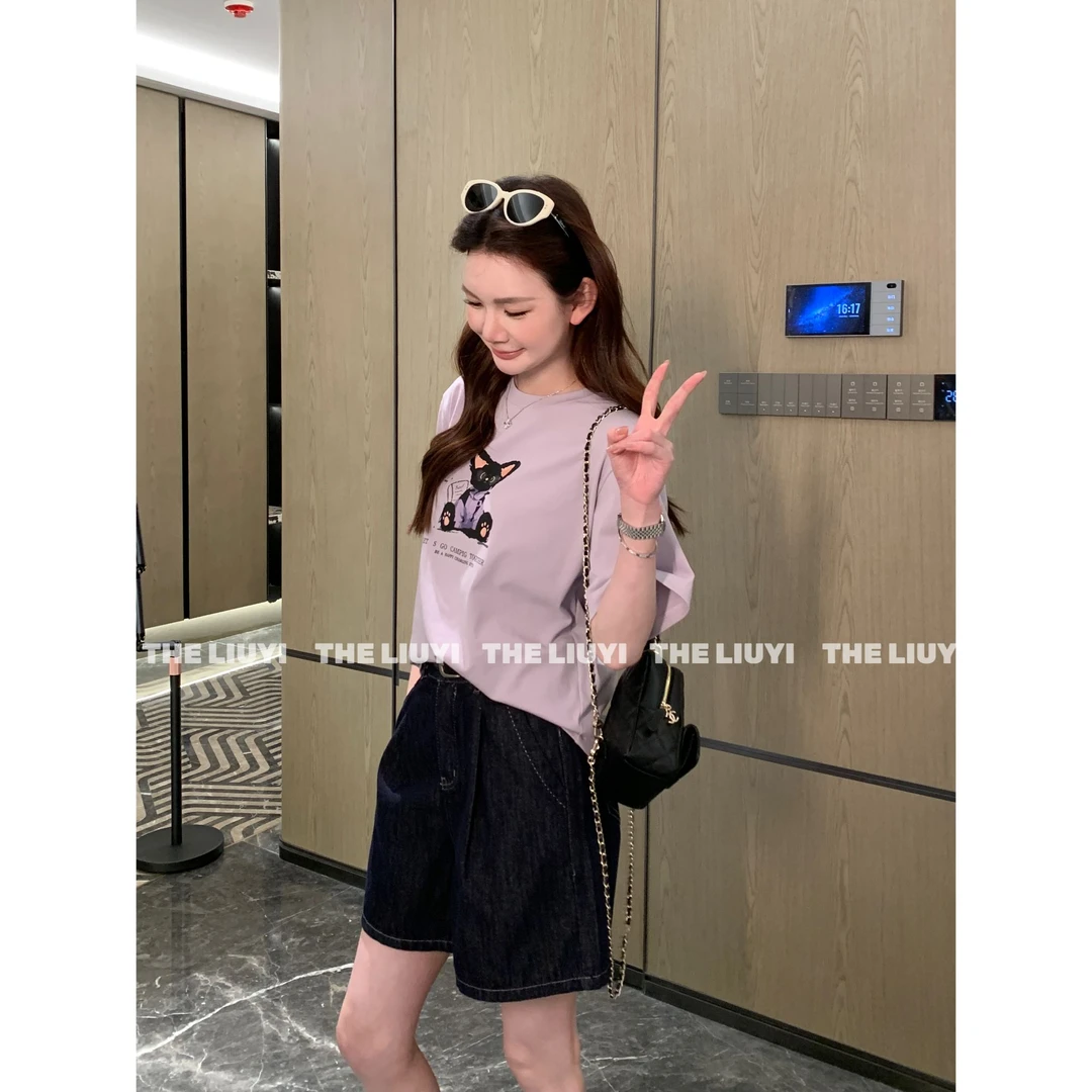 【LIUYI】黑猫T~夏季猫咪印花短袖T恤55025